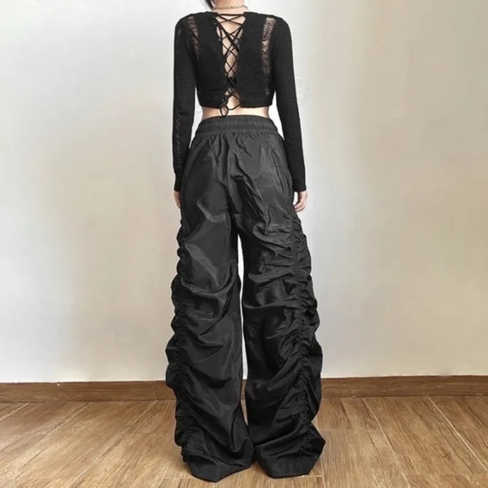 Y2k Kpopstyle Style Gathered Drawstring Wide Leg Cargo‎ Pants Size S - Picture 14 of 16